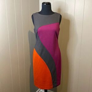 Z Morgan McFeeters Women’s 4 Midi Dress Colorblock Sleeveless 60s Back Slit